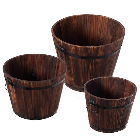 Gardenised Rustic Wooden Whiskey Barrel Planter with Durable Medal Handles and Drainage Hole, PK3 QI003236.3